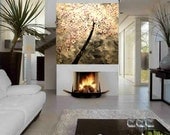 HUGE  4FT X4FT Original  Landscape Abstract  Pink Cherry Blossoms Oil Painting Thick Texture Gallery Fine Art -Nicolette Vaughan Horner