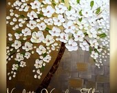 ORIGINAL HUGE Landscape Abstract  White Cherry Blossom Tree Oil Painting Thick Texture Gallery Fine Art -Nicolette Vaughan Horner