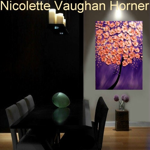 Original  abstract Oil  contemporary  gallery canvas  palette knife floral impasto Pink Cherry painting by Nicolette Vaughan Horner 30x24