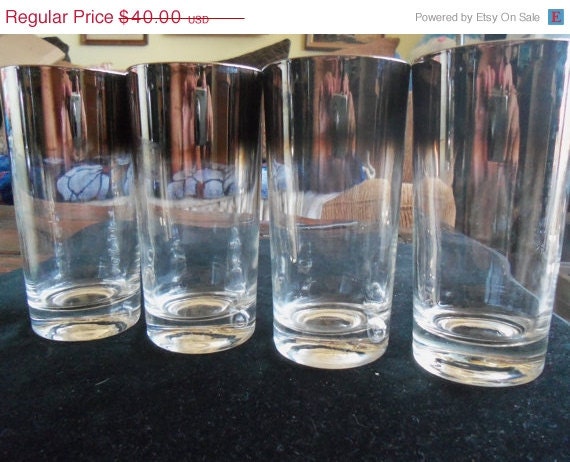 Vintage Silver Rimmed Ombre 4 Piece Glassware Set Mid Century Modern Collectible Home Decor 1950's 1960's Mad Men Mod Man Cave Barware