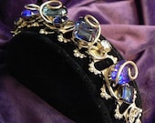 Vintage Chunky Rhinestone Huge Blue Stone Bracelet 1950's Collectible Rockabilly Hollywood Regency Jewelry