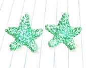 sparkly mint starfish earrings - starfish earrings - starfish studs - starfish jewelry - mint earrings - mint studs - mint jewelry - mint