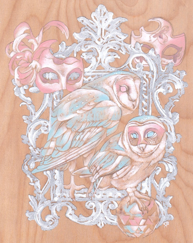 SALE Owl Masquerade fantasy silver leaf birch mask Labyrinth painting