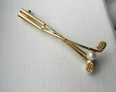 Gold Golf Brooch - Golfing Pin - Pearl Jewelry - Vintage Jewellery