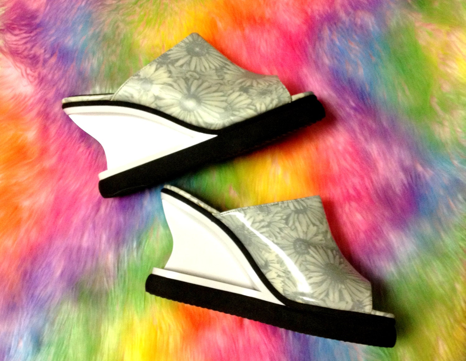 90's Grunge Raver SUNFLOWER Plastic Sneaker Wedge Platforms 6