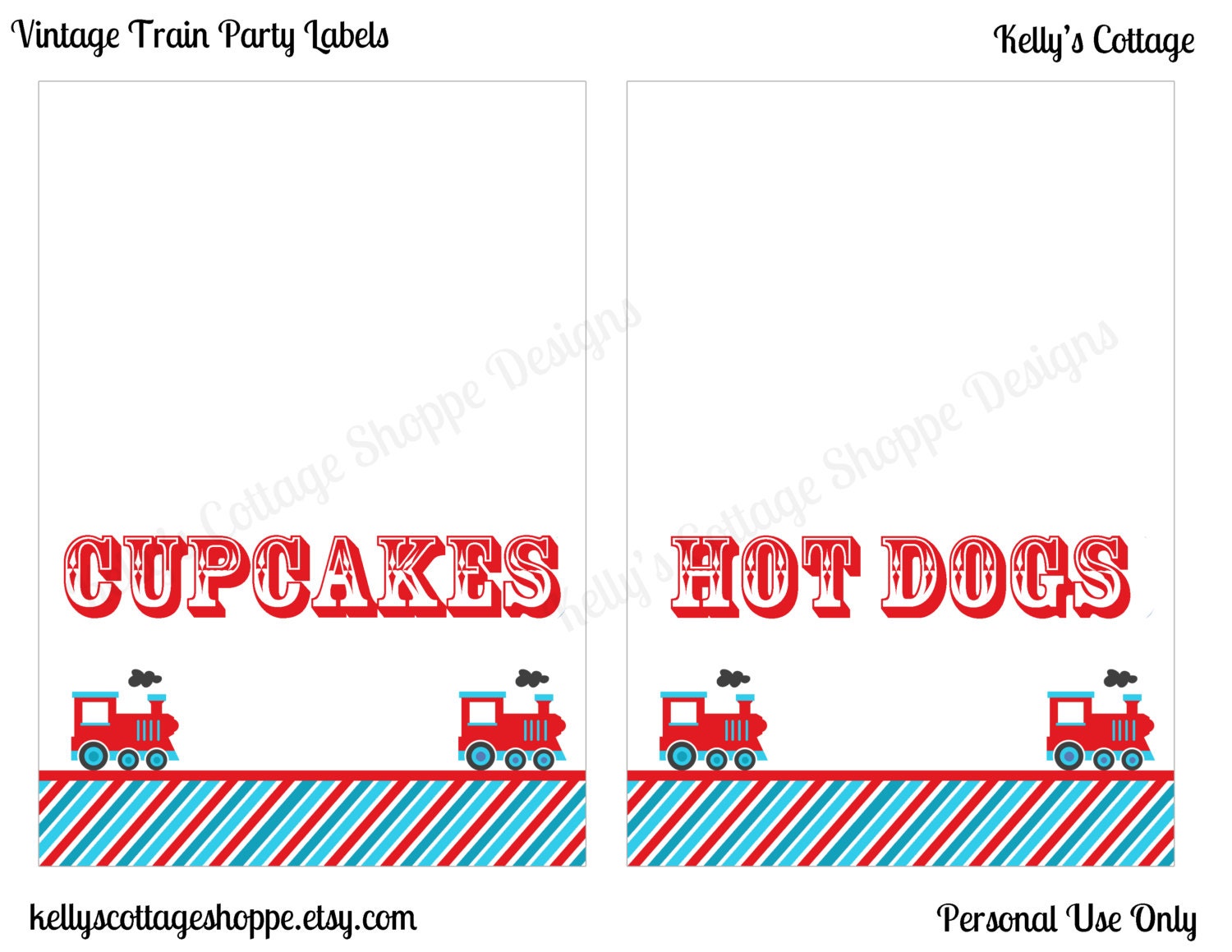 Instant Download Printable Vintage Train Birthday Party Labels.... Food Tags, Place Cards, Party Signs Il_570xn