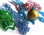 Vintage Golden Ball Locket Necklace-Long Chain, Choose Pink, Neon Green, Blue, Turquoise, Purple-Spring, Summer Fashion by Couture Nicole