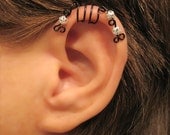 No Piercing "Black & Silver Peacock" Cartilage Ear Cuff for Upper Ear 1 Cuff WIRE COLOR CHOICES