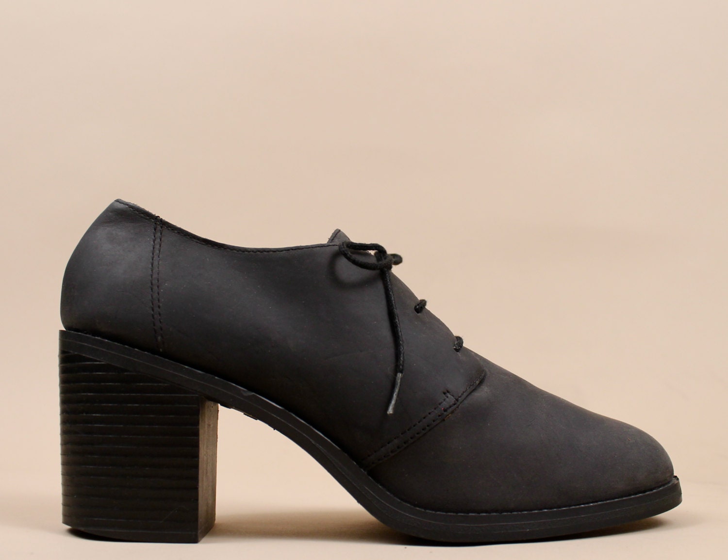 80s - 90s vtg NUBUCK Leather OXFORD Chunk Platform Heel Shoes / Black Wms Sz 10 / Euro 41 - 42 / Minimal Clueless Club Kid Modern