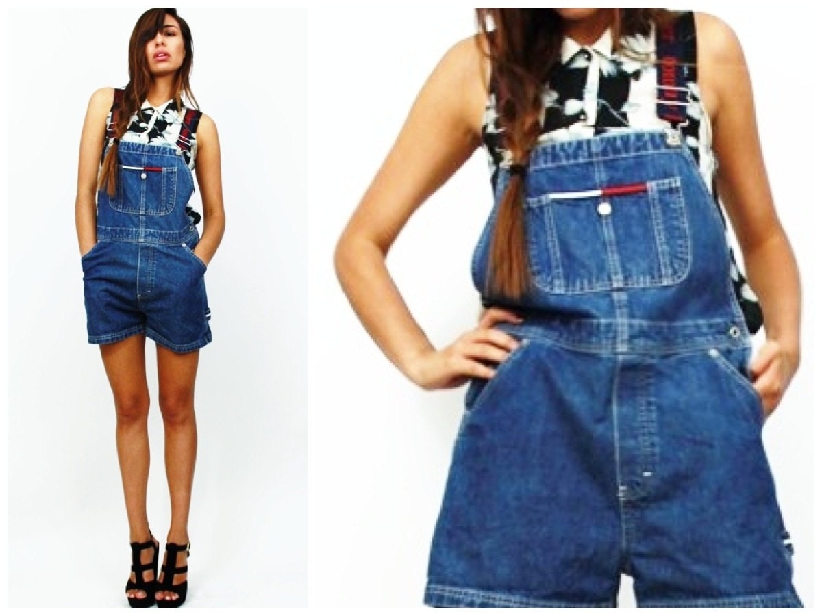 Vintage 90s Tommy Hilfiger Short Denim Overalls S