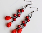 Hot Red Teardrop Crazy Red Beads Gunmetal Plated Cute Earrings