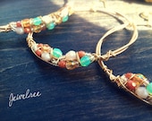 FLAMINGO- GUITAR STRING Bangle Bracelet and Hoop Earrings Set.  Spring/Summer Fashion. Matching Gift Set. Bright and Bold, Unique Jewelry.