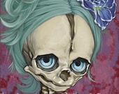 Child skeleton in pink and green. Signed archival print.