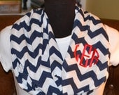 Monogrammed Navy and Cream Chevron Infinity Scarf Knit Jersey