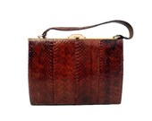 Vintage, Brown Snakeskin Leather Purse, Mad Men Handbag, 50's Bag