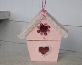 Lighted Bird House, Pretty Pink Lace Buttons Pearls