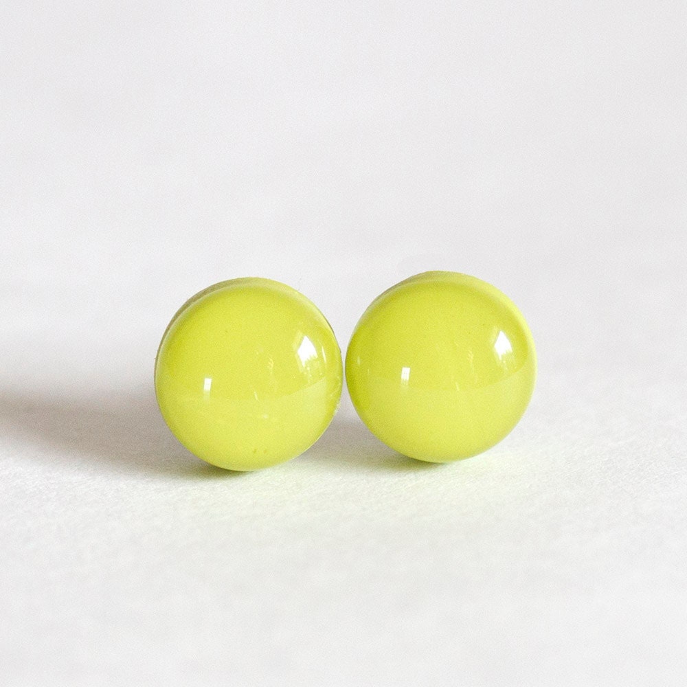 CHARTREUSE - Stud Earrings - Greenish Yellowish Earrings Studs - Polymer Clay Jewelry - Post Earrings Jewellery