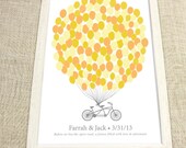Wedding Thumbprint Guest Book - The Signature Bikewik - A Peachwik Personalized Art Print - 150 guest sign in - Balloons & Bike Guestbook