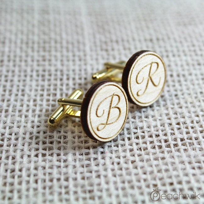 Cufflinks - Fancy Initial Personalized Wood Cufflinks - Perfect Gift For Dads, Husbands, Graduates, Grooms & Groomsmen By Peachwik