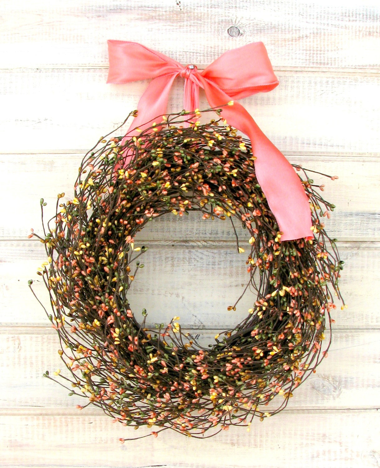 SPRING FLING-Scented Mango Melon-Spring Door Wreath-Spring Wedding Wreath-Baby Nursery Decor-CUSTOM-Choose Scent and Ribbon