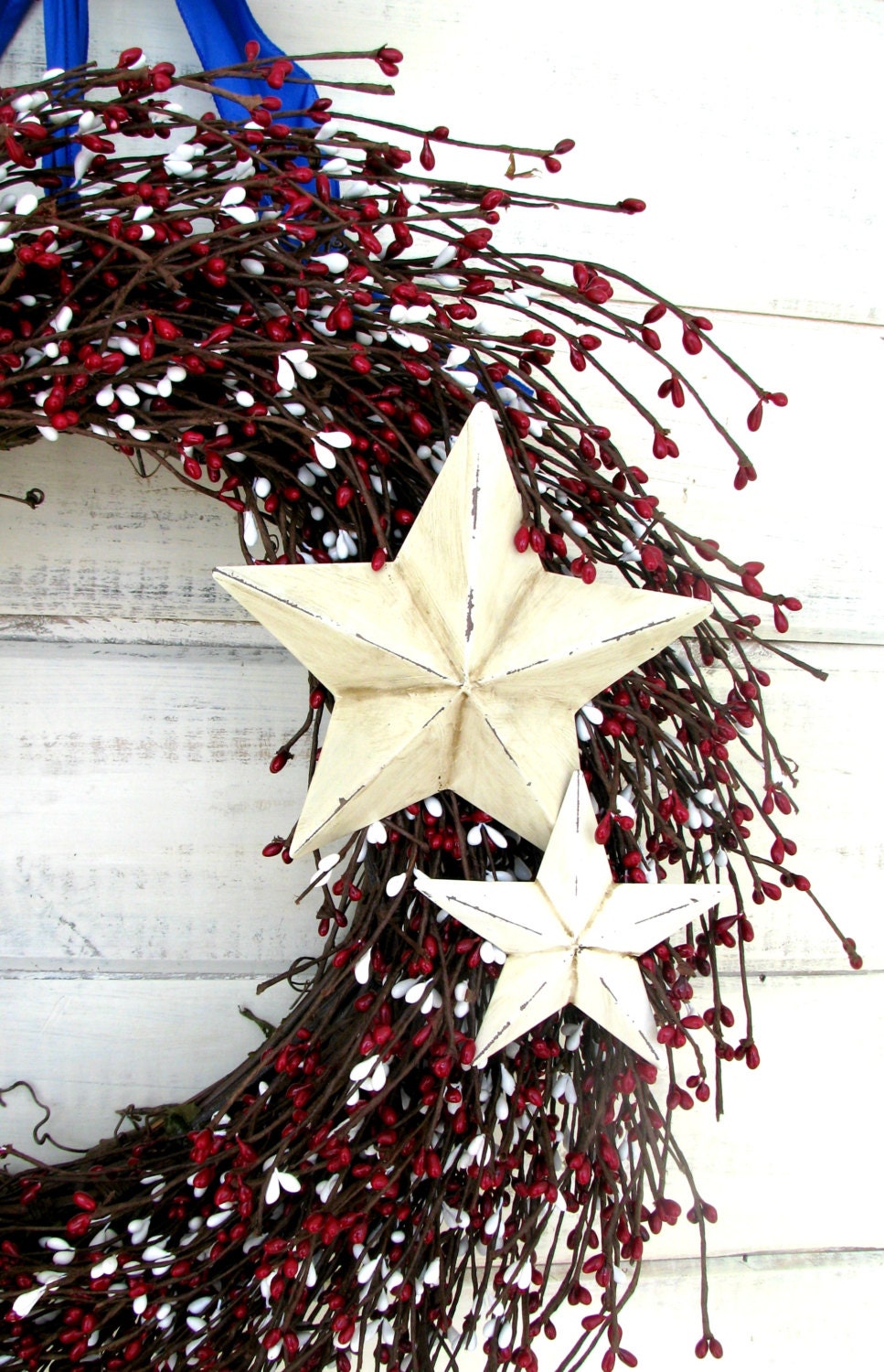 PATRIOTIC RED & WHITE Star Wreath-Rustic Summer Wreath-Fourth of July Door Decor-Scented Baked Apple Pie-Choose Scent and Ribbon