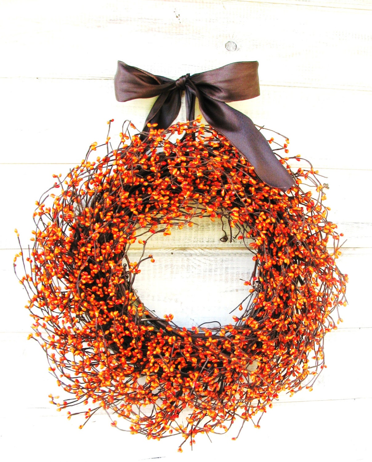 FALL HARVEST-Orange & Brown Wreath-Fall Wreath-Rustic Home Decor- Autumn Door Decor-Scented Pumpkin Spice-Choose your Scent and Ribbon