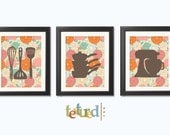 VIntage Kitchen Print Set - Vintage Wallpaper Kitchen Set of 3 8.5X11 Inches, Wedding Gift, Gift for Cooks, House Warming Gifts