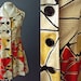 Vintage 70s Geometric Mosaic Triangle Hipster Dolly Mini Dress Waffle Cotton Red Mustard White