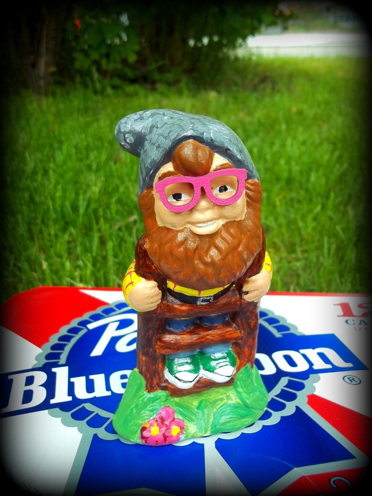 Hipster Garden Gnome - Upcycled Figurine