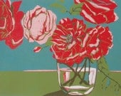 Wild Roses, original linocut print, handmade by Lisa VanMeter