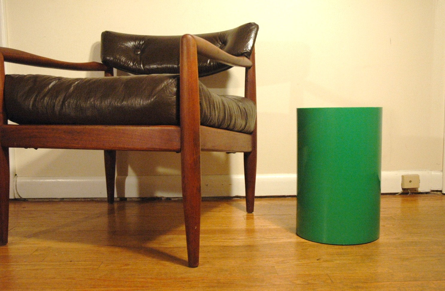 Mid Century Kartell Cestino Waste Basket - Green Plastic Mod Trash Can