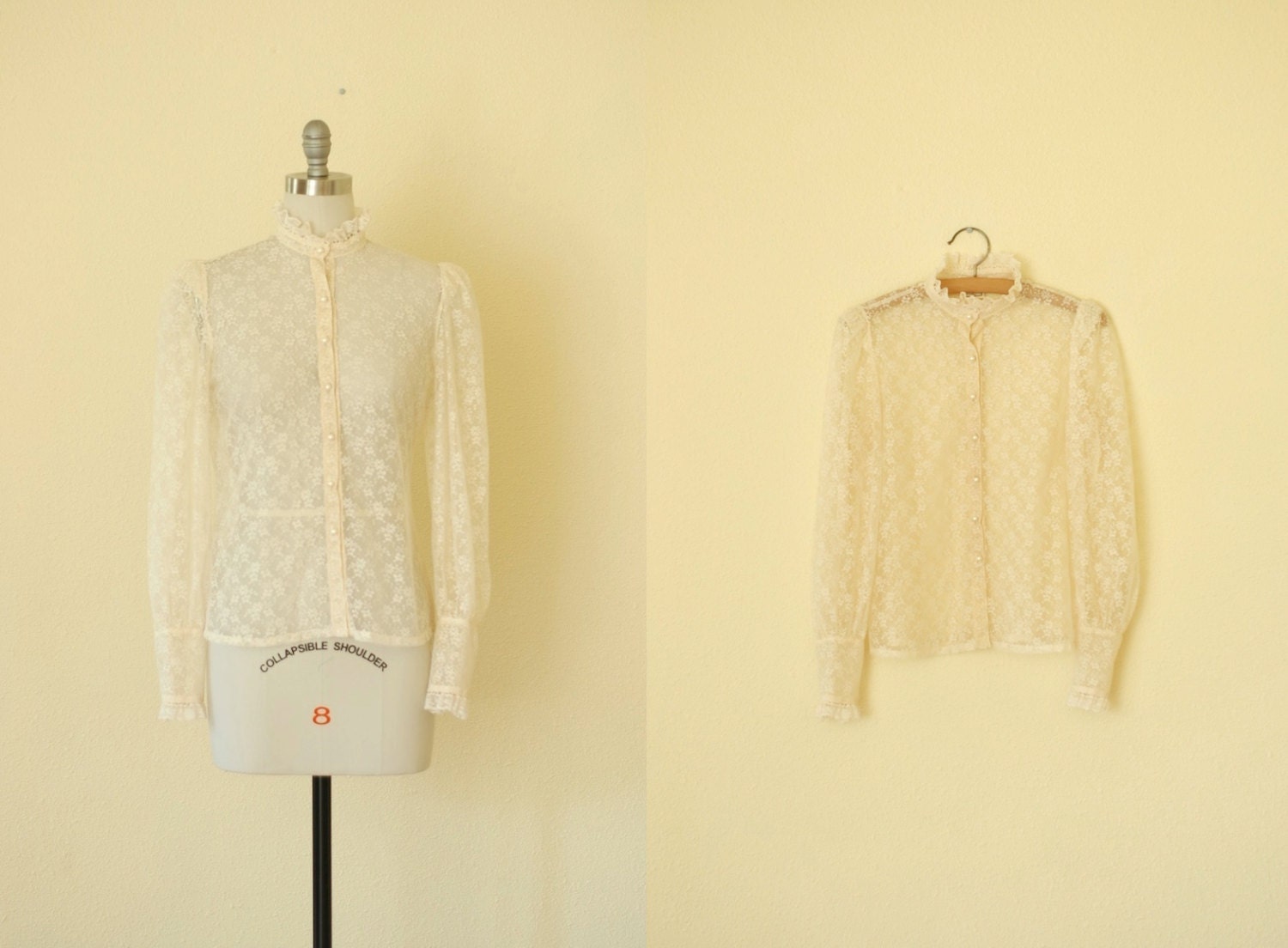 vintage lace blouse / 1970s white lace blouse / size medium