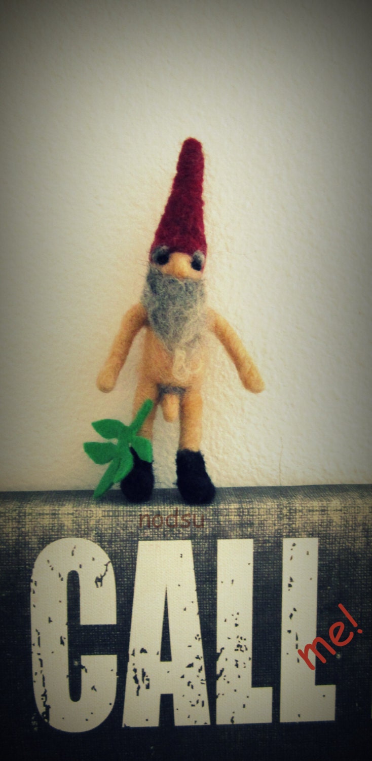 Gnome miniature needle felted naked mature small needle felted nekked gnome /made to order