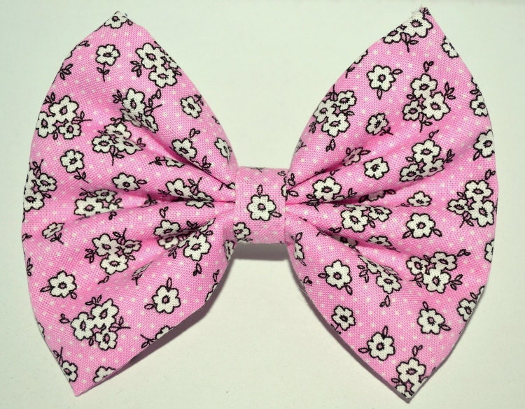 Pink and White Dotted Floral Hair Bow