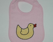 Toddler Bib- Ducky Applique Pink Terrycloth Toddler Bib