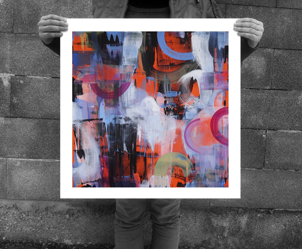 Subway aubergines - Large Fine Art Giclée Print from an original abstract painting, 20 x 20