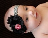 Flower Headband- Flower for Hair -  Shabby Chic - Zebra Headband