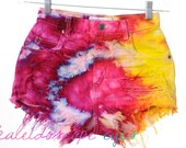 Vintage High Waist MARBLED Dyed DESTROYED Denim Cut Off Shorts XS