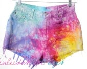 Vintage Levis RAINBOW Marbled Dyed Denim Destroyed High Waist Cut Off Shorts M L