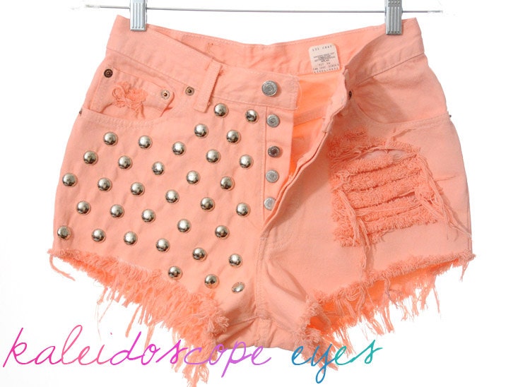 Vintage Levis 501 Peach Dyed  DESTROYED Denim High Waist STUDDED Cut Off  Shorts XS S