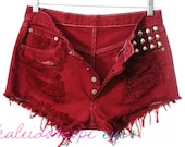 Vintage Levis 501 Burgundy Dyed  DESTROYED Denim High Waist STUDDED Cut Off  Shorts L XL