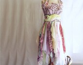 Fairy Tattered Bridesmaid Dress Pale Pink Green Ivory Romantic Dress Upcycled Woman's Clothing Funky Style Shabby Chic Eco Friendly Style