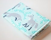 Fox Business Card Holder, Credit Card Case, Grey Foxes on Light Teal