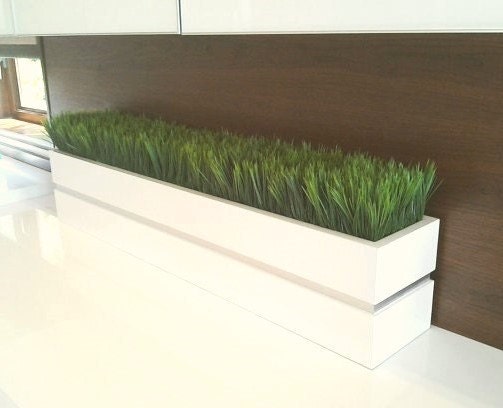 Modern White lacquer planter box with Grass