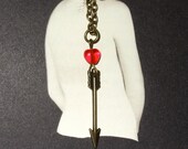Arrow Necklace Red Glass Heart Love Pendant Simple Charm Womens Jewelry