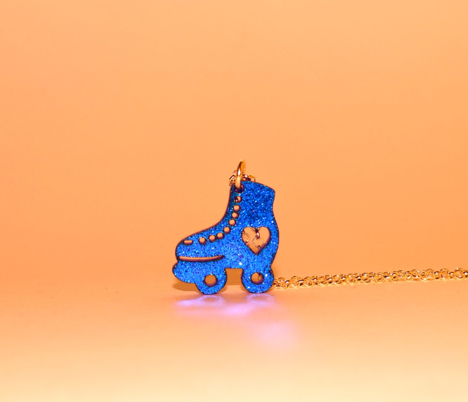 Roller Boot Necklace Blue Glitter Roller Disco Roller Derby Perspex Pendant