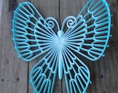 Butterfly Plaque in Ombre Blue Aqua Blue White Updated Vintage Wall Decor Nursery