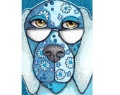 Original ACEO Dog, Blue Flowered Spaniel in Glasses OOAK