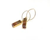 Purple Amethyst Earrings // Edged in Gold, Raw Geode Slice, Druzy Quartz Crystal, Gold Filled Elfin Earwires, Gemstone Spring Fashion