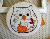 Embroidery Pattern PDF Owl Autumn Fall Pumpkin Acorn Owl